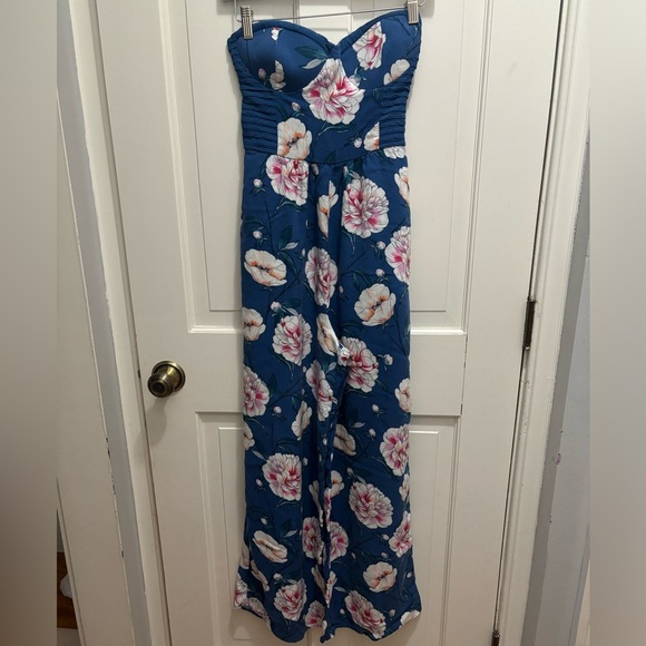 Band of gypsies Boho Peony Print Strapless Jumpsuit S - Picture 1 of 7